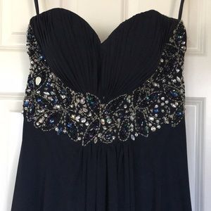 Navy blue strapless prom dress